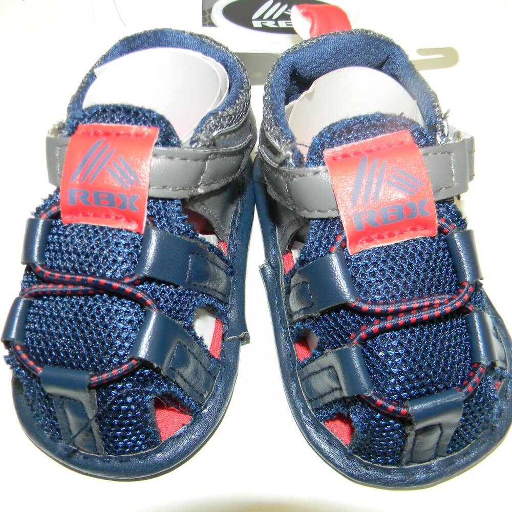 RBX Infant Close Toe Sandals Shoes Size 2 Boys Navy Blue Red NWT Crib Shoes